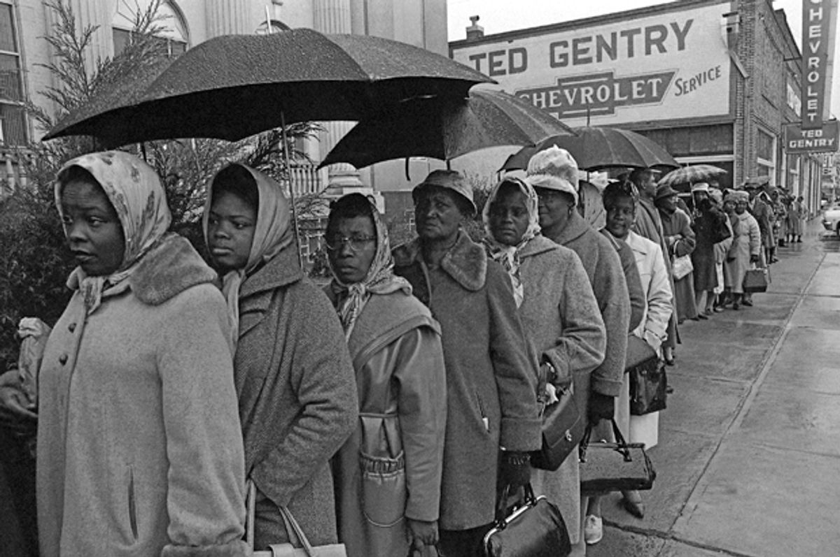 A line of people trying to register in a priority book to take a voter registration test in Selma, Alabama, Feb. 17, 1965.  (AP)