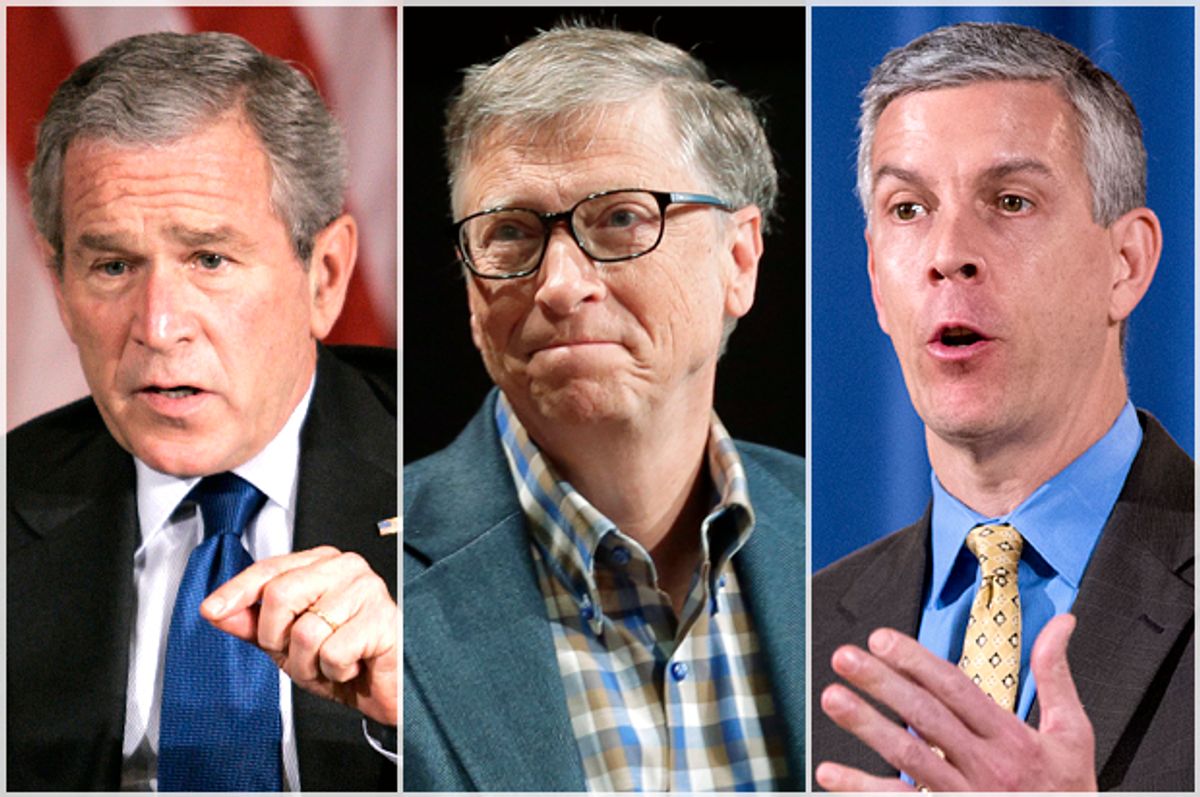 George W. Bush, Bill Gates, Arne Duncan   (AP/Charles Dharapak/Ted S. Warren/Andrew Harnik)