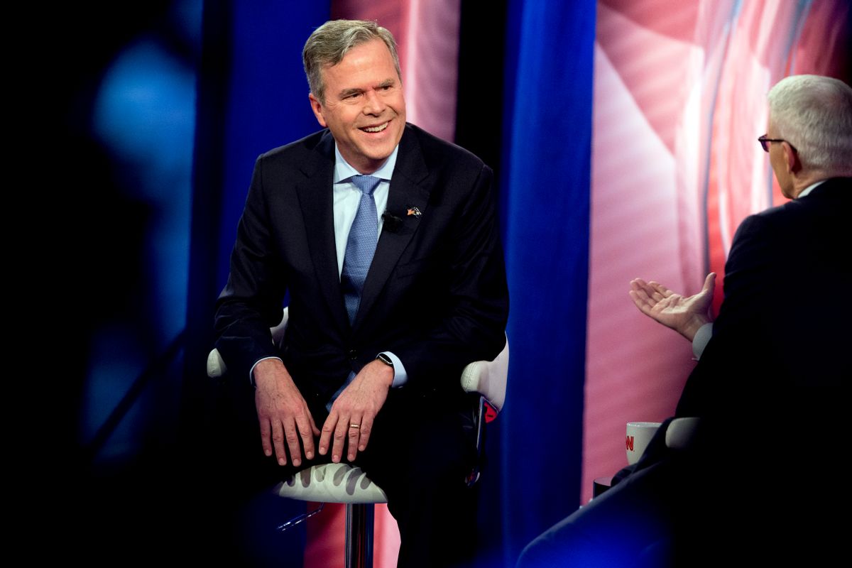 Republican presidential candidate, former Florida Gov. Jeb Bush speaks with Anderson Cooper at a CNN town hall at the University of South Carolina in Columbia, S.C., Thursday, Feb. 18, 2016. (AP Photo/Andrew Harnik) (AP)