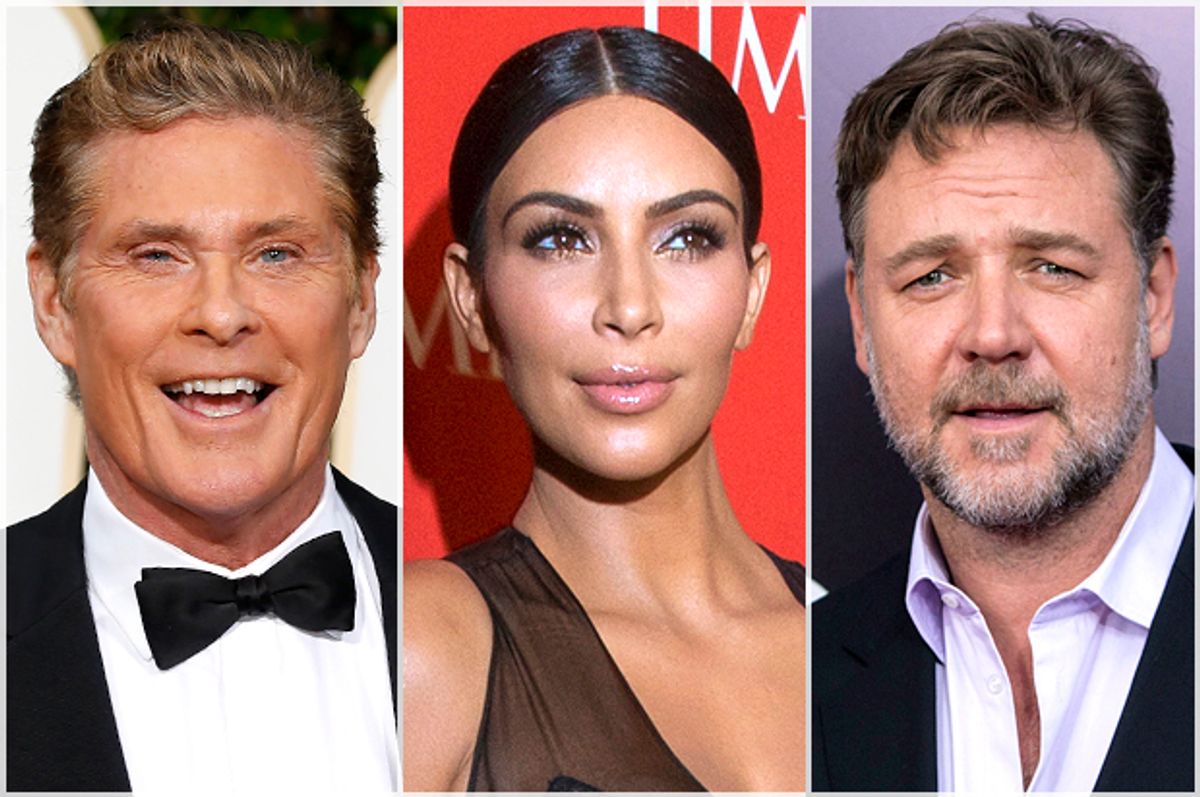 David Hasselhoff, Kim Kardashian, Russell Crowe   (Reuters/Mario Anzuoni/Brendan McDermid/Andrew Kelly)