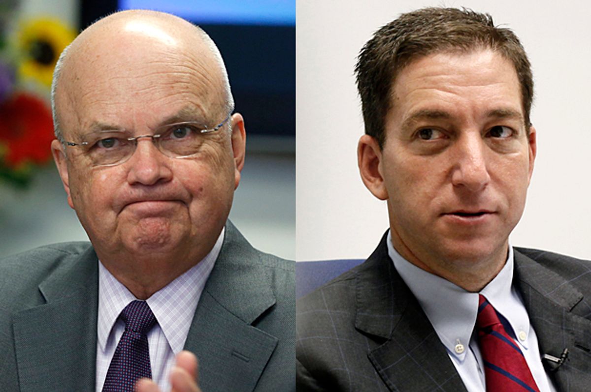 Michael Hayden, Glenn Greenwald   (Reuters/Larry Downing/AP/Kin Cheung)
