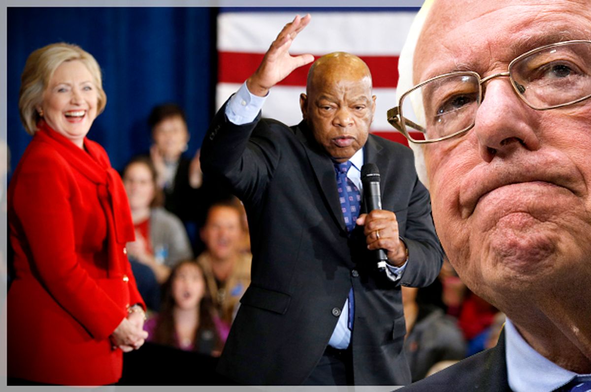 Hillary Clinton, John Lewis, Bernie Sanders   (AP/John Locher/Joshua Roberts/Photo montage by Salon)