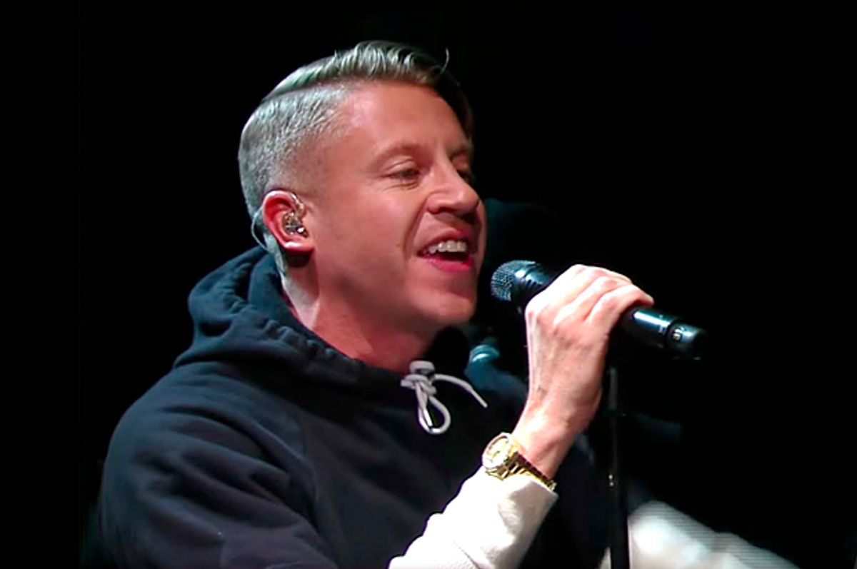 Macklemore performs on "The Late Show with Stephen Colbert," February 8, 2016.   (CBS)