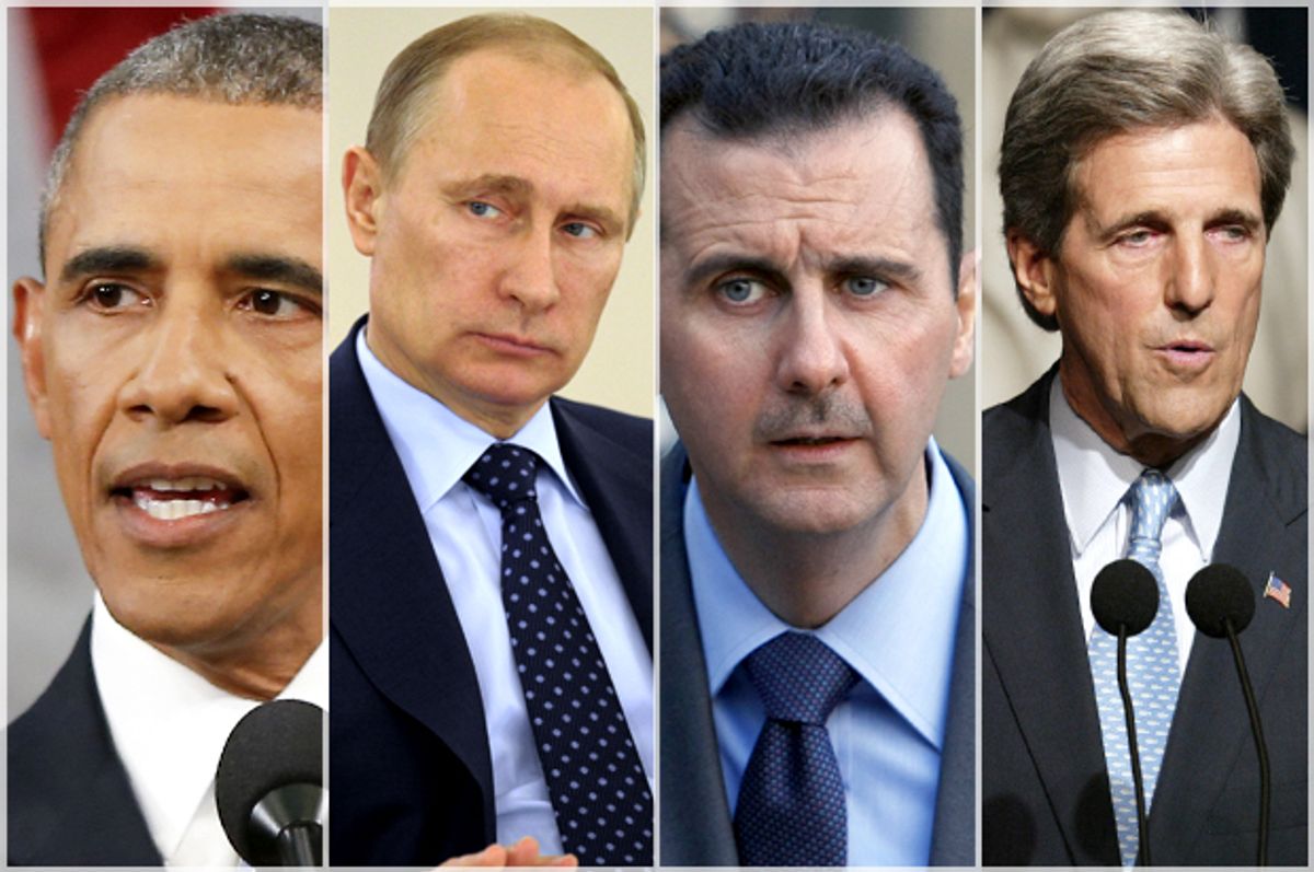 Barack Obama, Vladimir Putin, Bashar al-Assad, John Kerry   (AP/Reuters/Evan Vucci/Alexei Druzhinin/Remy de la Mauviniere/Kathy Willens)
