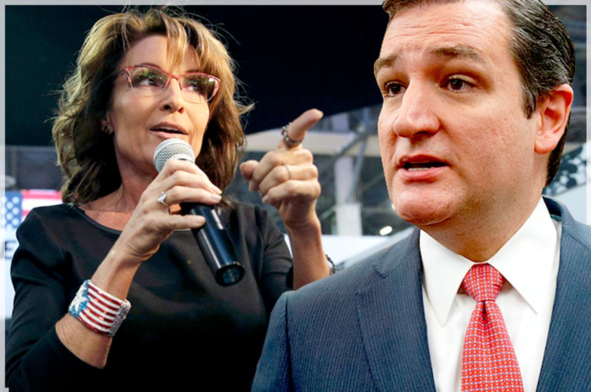Sarah Palin, Ted Cruz   (AP/John Locher/Reuters/John Minchillo/Photo Montage by Salon)