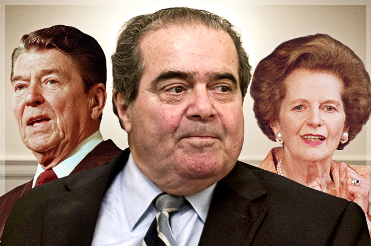 Ronald Reagan, Antonin Scalia, Margaret Thatcher   (AP/Doug Mills/Haraz N. Ghanbari/Charles Tasnadi/Photo montage by Salon)