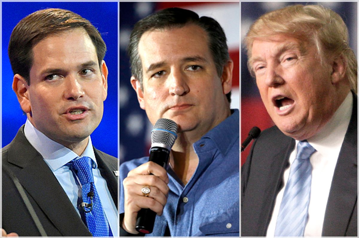 Marco Rubio, Ted Cruz, Donald Trump   (AP/Mark J. Terrill/Reuters/Matt Rourke/Jay LaPrete/Photo montage by Salon)