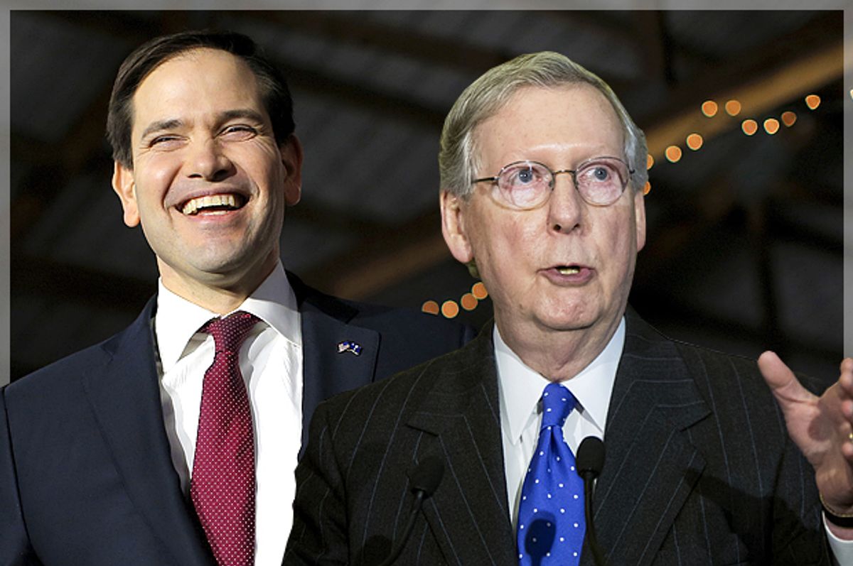 Marco Rubio, Mitch McConnell   (Reuters/Chris Keane/Jonathan Ernst/Photo montage by Salon)