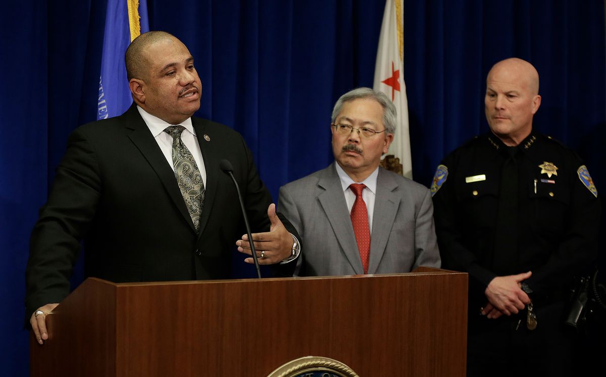 U.S. Department of Justice Office of Community Oriented Policing Services Director Ronald Davis, San Francisco Mayor Ed Lee, and San Francisco Chief of Police Greg Suhr (AP/Ben Margot)