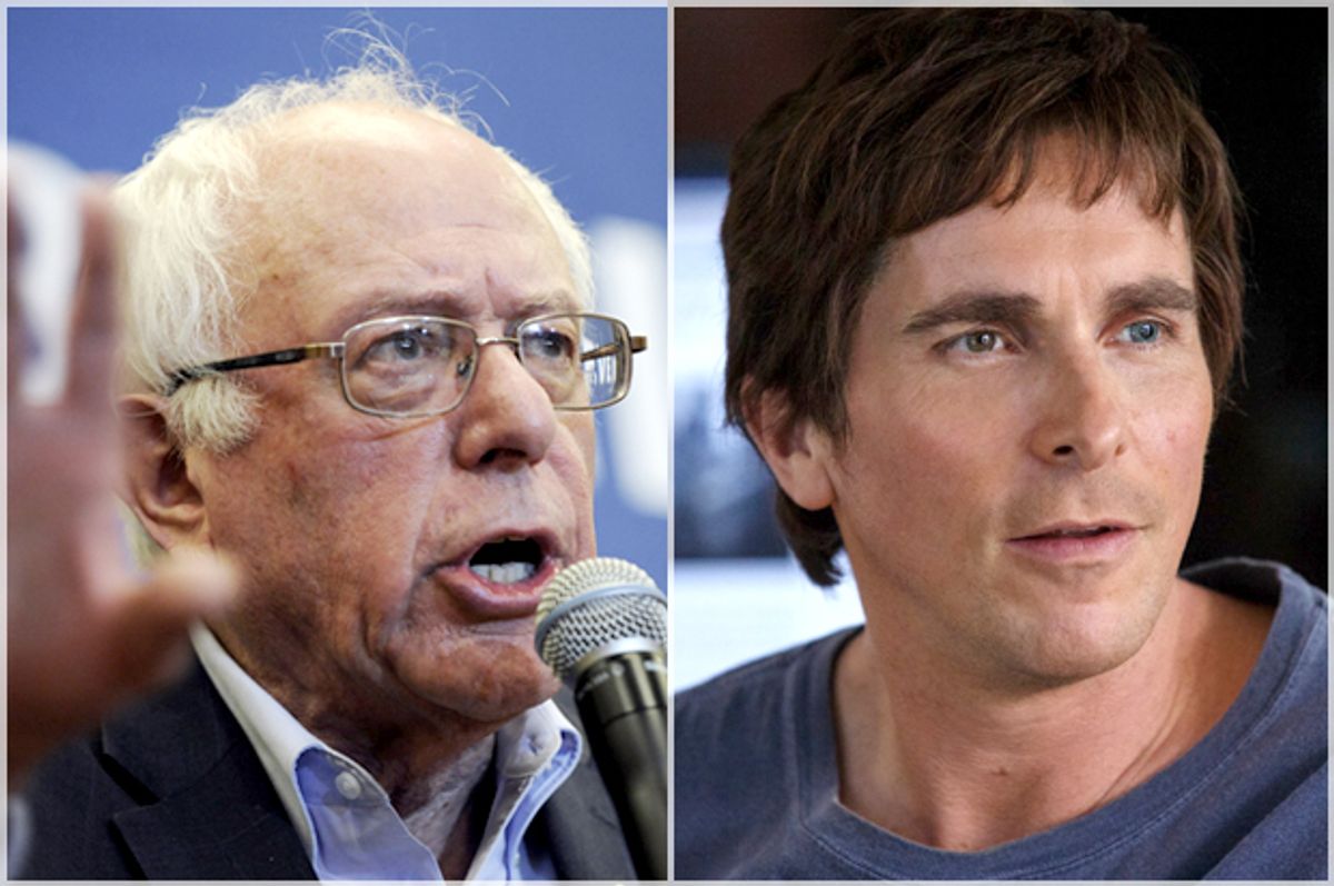 Bernie Sanders, Christian Bale in "The Big Short"   (Reuters/Mark Kauzlarich/Paramount Pictures)
