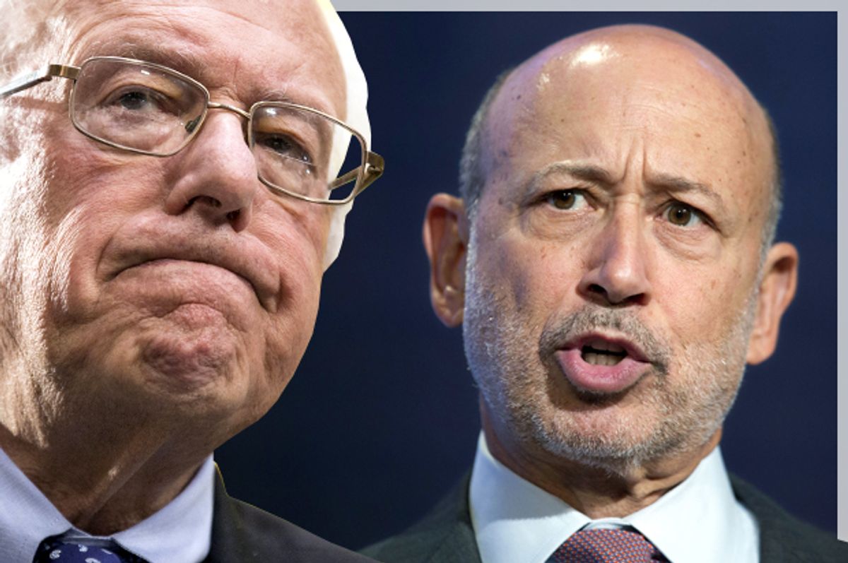 Bernie Sanders, Lloyd Blankfein   (Reuters/Joshua Roberts/AP/Mark Lennihan/Photo montage by Salon)