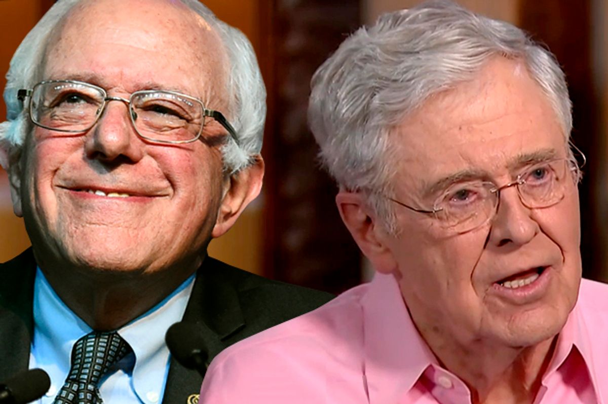 Bernie Sanders, Charles Koch   (Reuters/Craig Lassig/MSNBC/Photo montage by Salon)