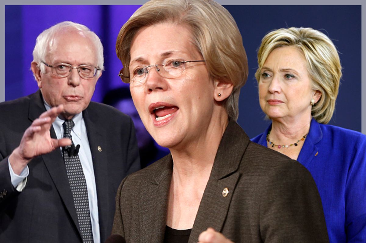 Bernie Sanders, Elizabeth Warren, Hillary Clinton   (AP/Reuters/Patrick Semansky/Charles Dharapak/Charlie Neibergall/Photo montage by Salon)