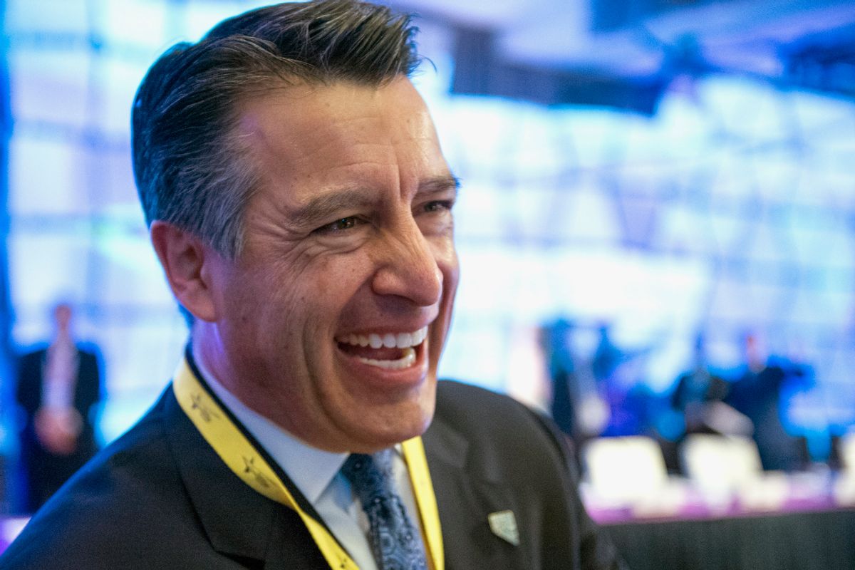 FILE - In this Feb. 20, 2016 file photo, Nevada Gov. Brian Sandoval participates in the National Governors Association Winter Meeting in Washington. Two people familiar with the process say the White House is considering Sandoval as one of several potential nominees to the Supreme Court. (AP Photo/) (AP/Cliff Owen, File)