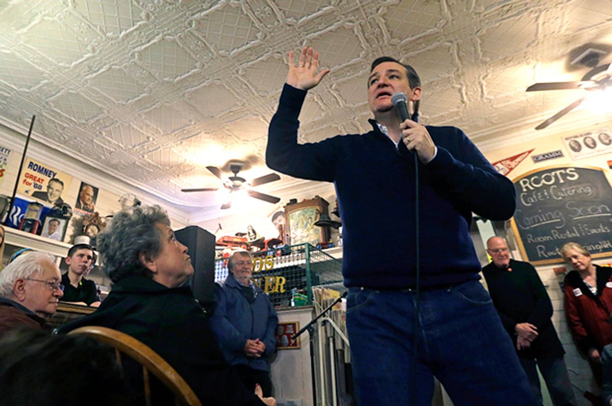 Ted Cruz, at Robie's Country Store during a campaign event, Feb. 3, 2016, in Hooksett, N.H.   (AP/Elise Amendola)
