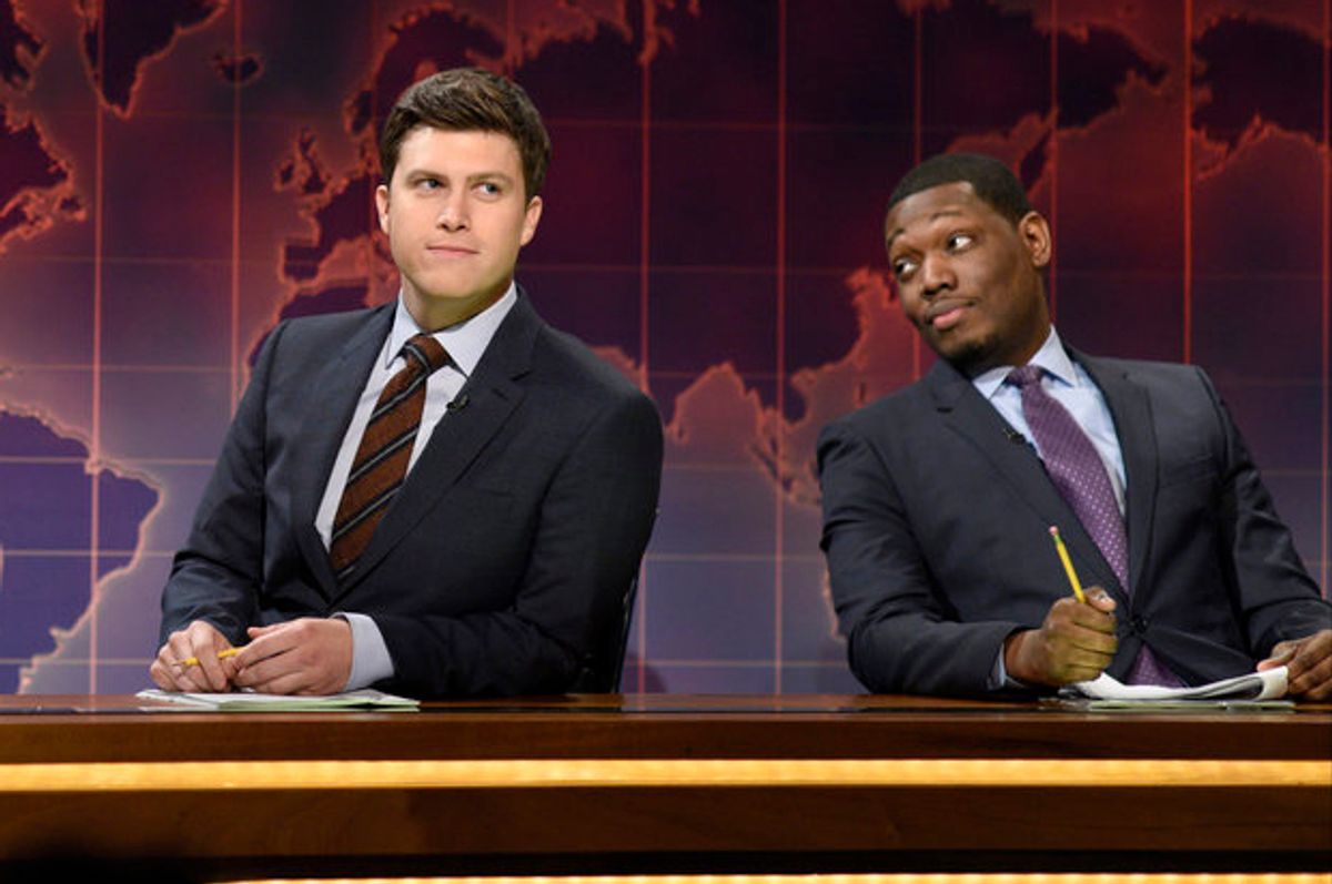 Colin Jost and Michael Che during Weekend Update on "Saturday Night Live"   (NBC/Dana Edelson)