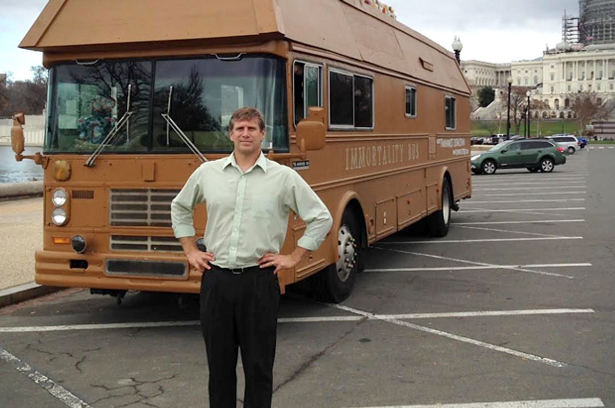 Third party presidential candidate Zoltan Istvan in front of his bus at the U.S. capital.   (Roen Horn)