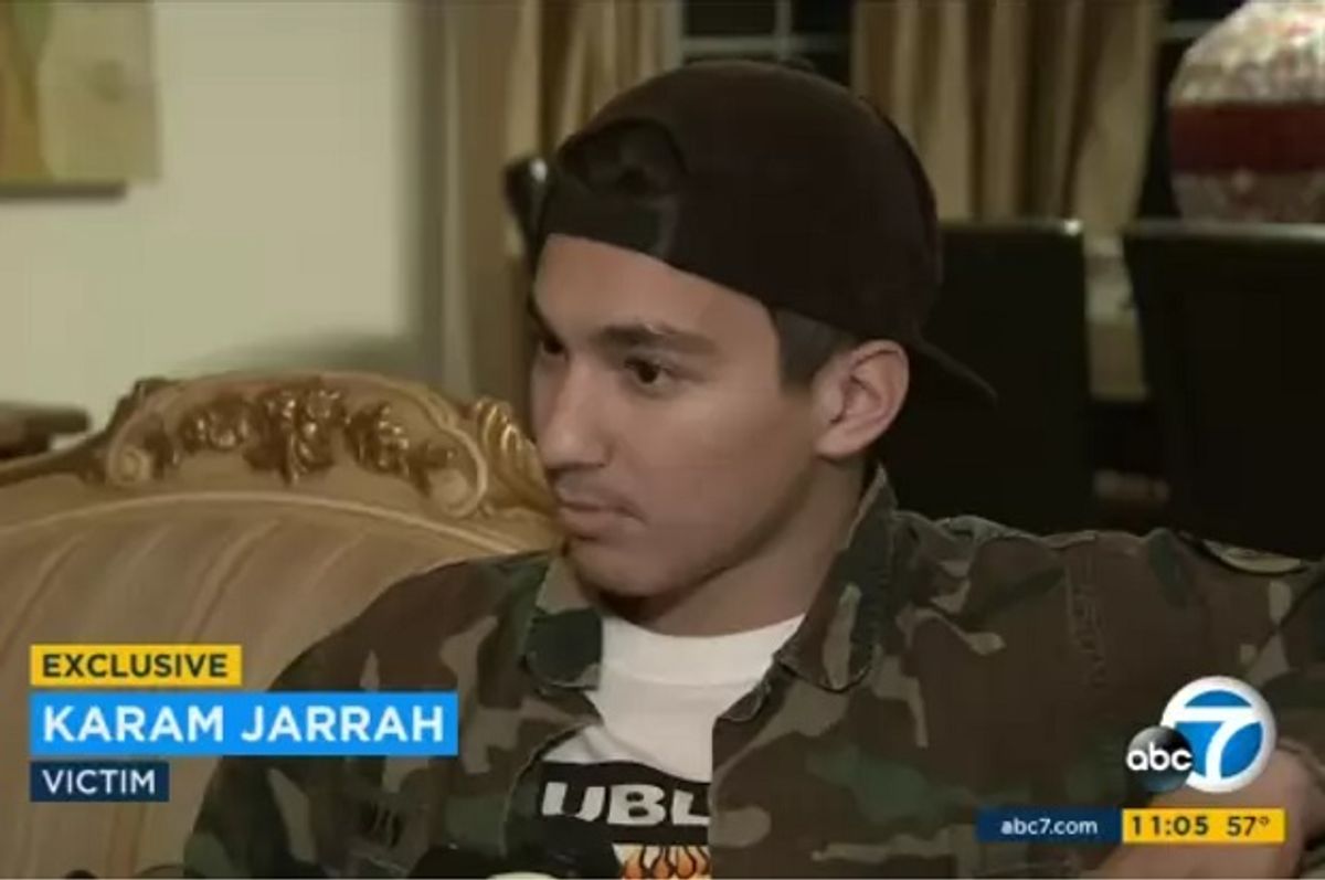 17-year-old Karam Jarrah, who was stabbed in an attack, he believes for speaking Arabic  (ABC7/Screenshot)