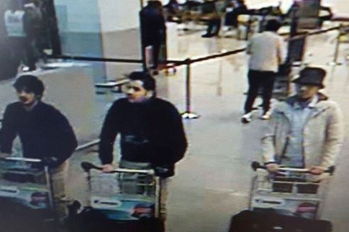 Three men who are suspected of taking part in the attacks at Belgium's Zaventem Airport.   (AP/Belgian Federal Police)