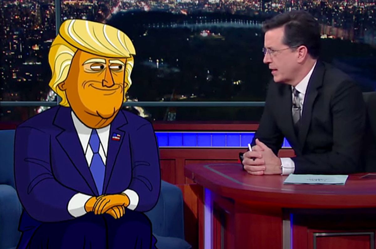 Cartoon Donald Trump on "The Late Show with Stephen Colbert"   (CBS)