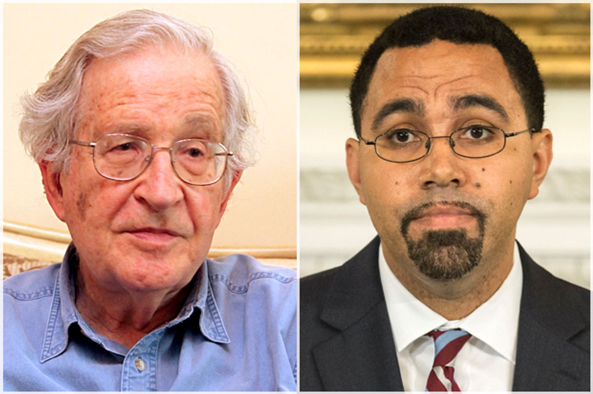 Noam Chomsky, John B. King Jr.   (Reuters/Majed Jaber/Joshua Roberts)