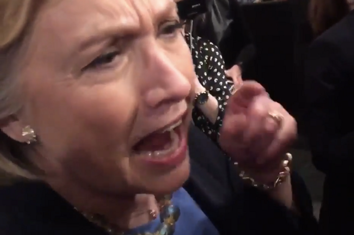 Hillary Clinton yells at a Greenpeace activist at her rally on the campus of SUNY Purchase on March 31, 2016  (YouTube/Greenpeace)