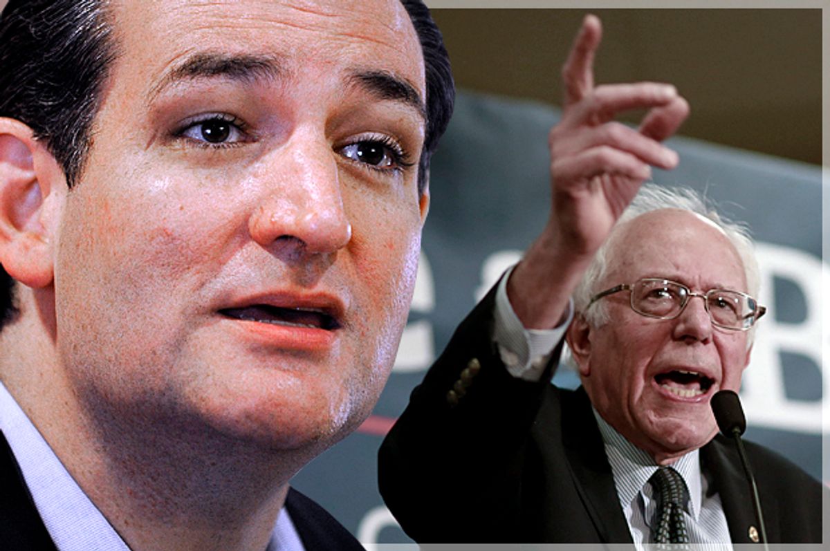 Ted Cruz, Bernie Sanders   (AP/Pat Sullivan/Reuters/Katherine Taylor/Photo montage by Salon)