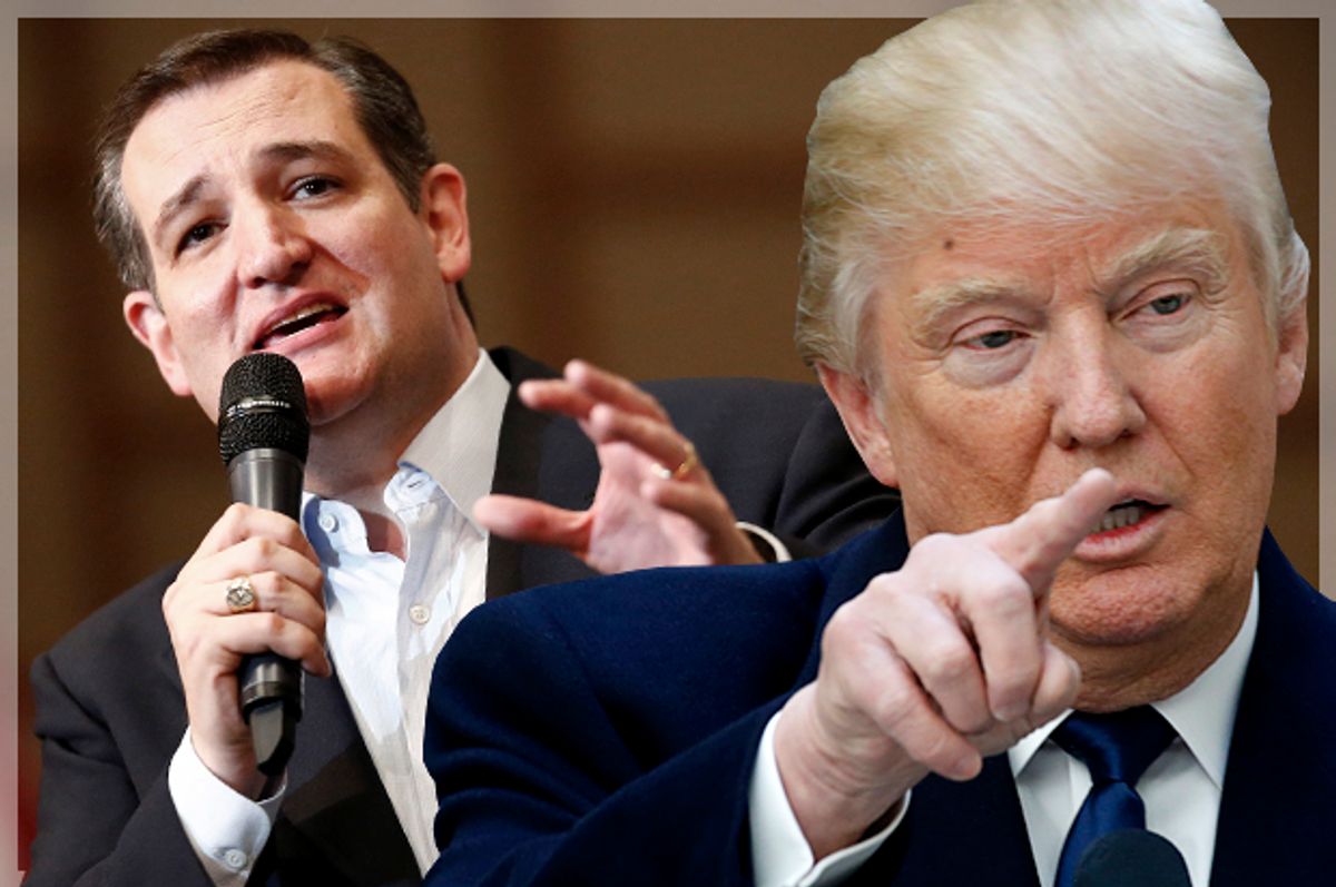 Ted Cruz, Donald Trump   (Reuters/Jason Miczek/Jim Bourg/Photo montage by Salon)