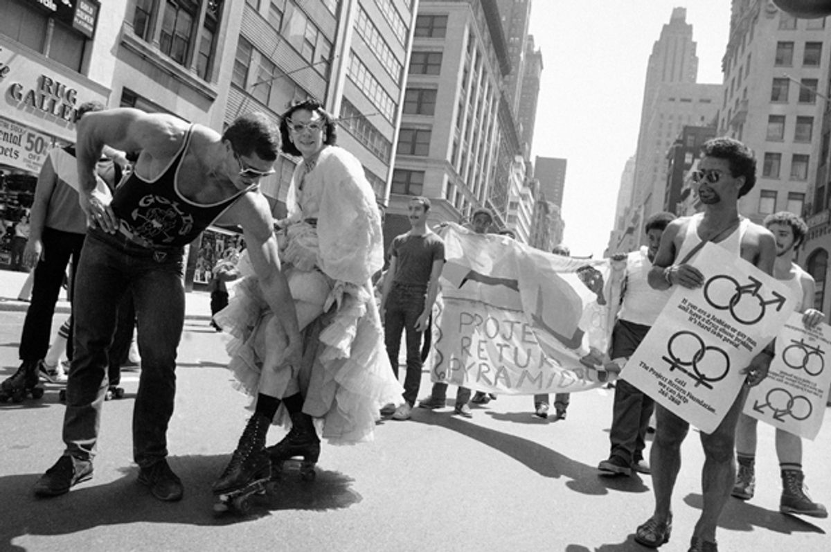 Marchers carry signs during New York’s annual Gay Pride Day parade, June 28, 1981.   (AP/G. Paul Burnett)