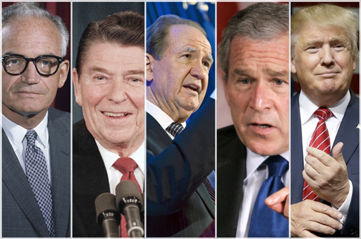 Barry Goldwater, Ronald Reagan, Pat Buchanan, George W. Bush, Donald Trump   (AP/Reuters)