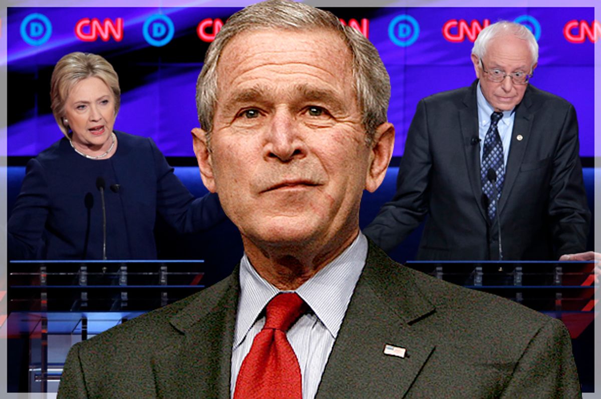 Hillary Clinton, George W. Bush, Bernie Sanders (Reuters/Jim Young/Jason Reed/Photo montage by Salon)