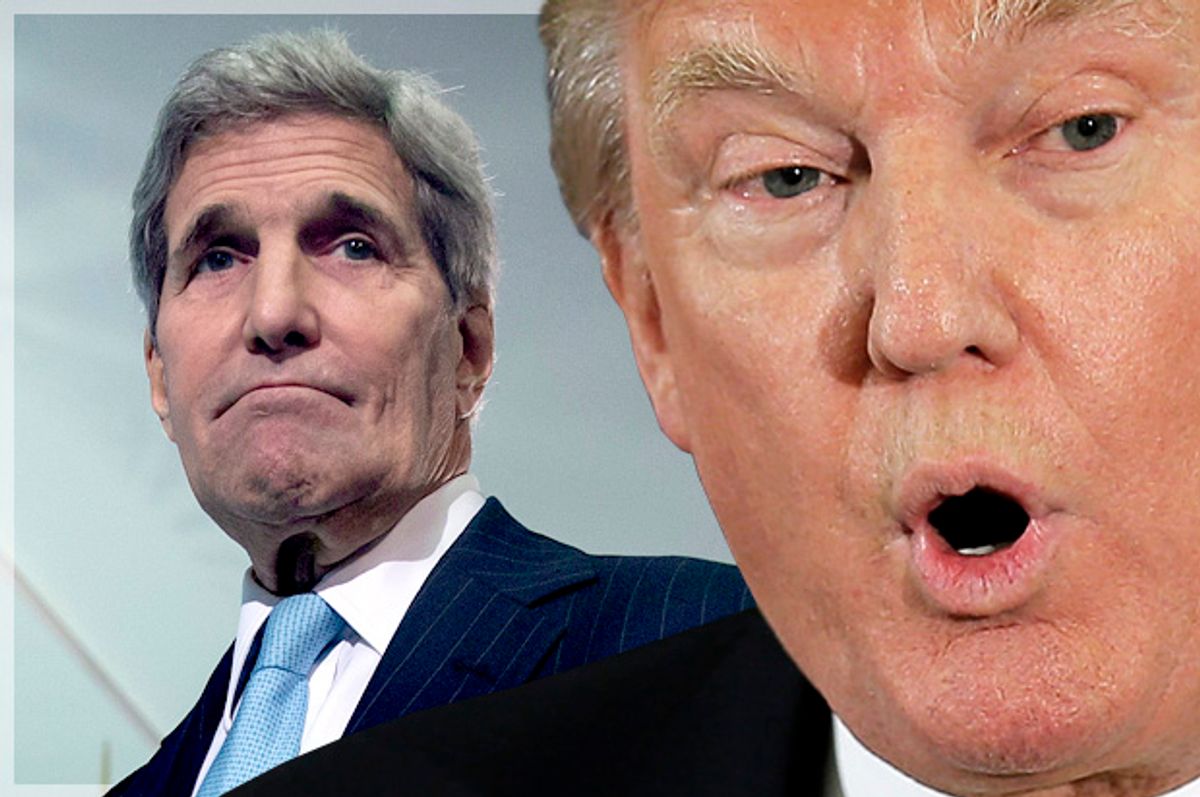 John Kerry, Donald Trump   (Reuters/Carlo Allegri/Brian Snyder/Photo montage by Salon)
