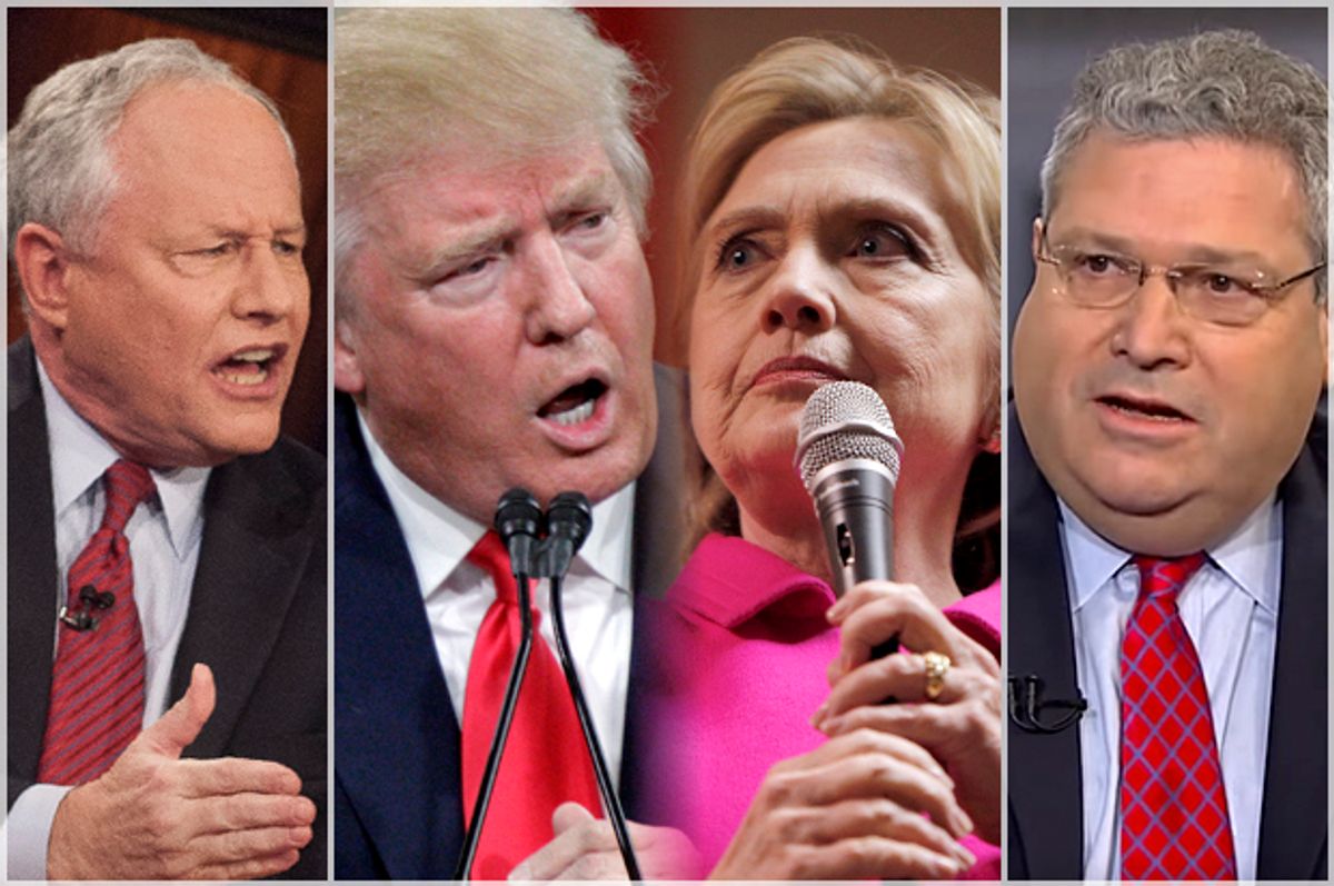 Bill Kristol, Donald Trump, Hillary Clinton, Robert Kagan   (AP/Reuters/Janet Van Ham/Wade Payne/Scott Morgan/CBS)