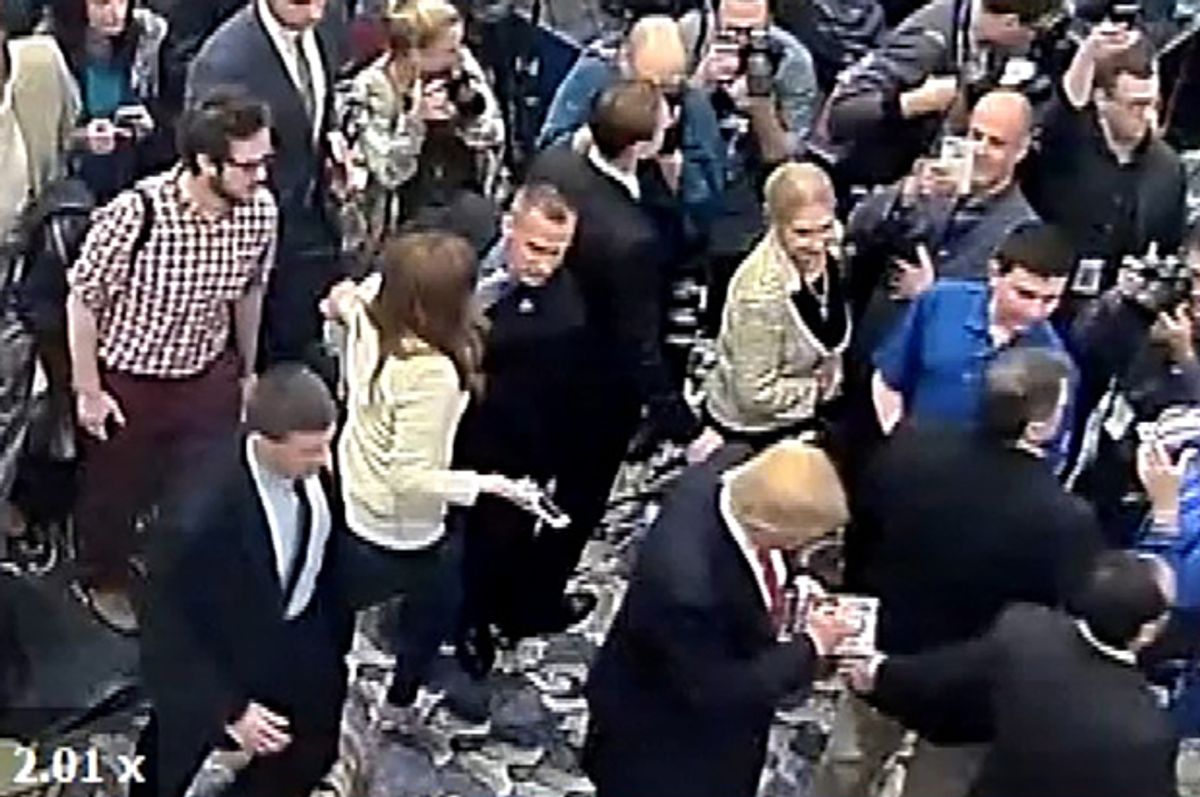 Corey Lewandowski is seen allegedly grabbing the arm of reporter Michelle Fields in this still frame from video taken March 8, 2016 and released by the Jupiter (Florida) Police Department March 29, 2016.   (Reuters)