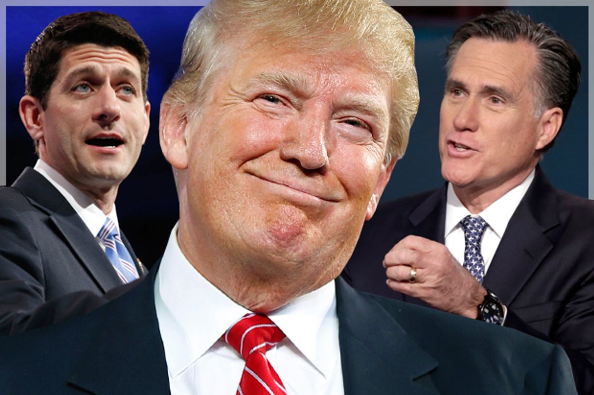 Paul Ryan, Donald Trump, Mitt Romney   (AP/Reuters/Kevin Lamarque/Andrew Harnik/Richard Drew/Photo montage by Salon)