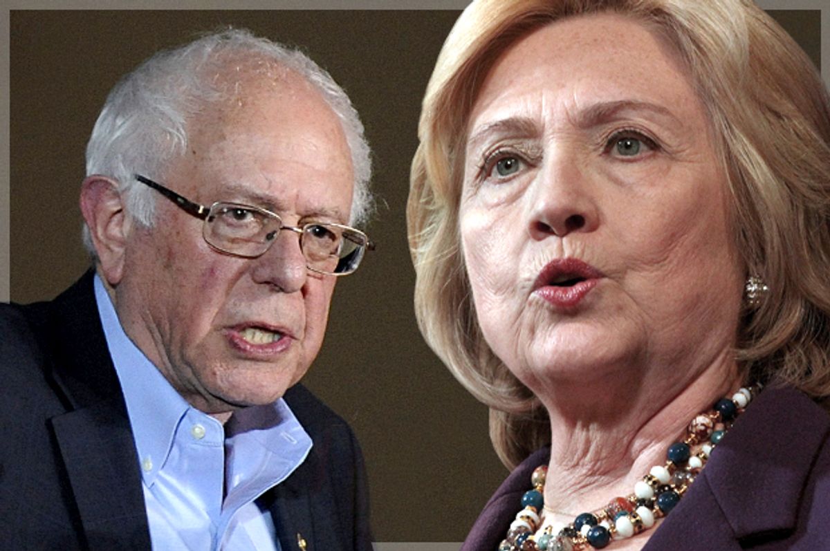 Bernie Sanders, Hillary Clinton   (Reuters/Mary Schwalm/Mark Kauzlarich/Photo montage by Salon)