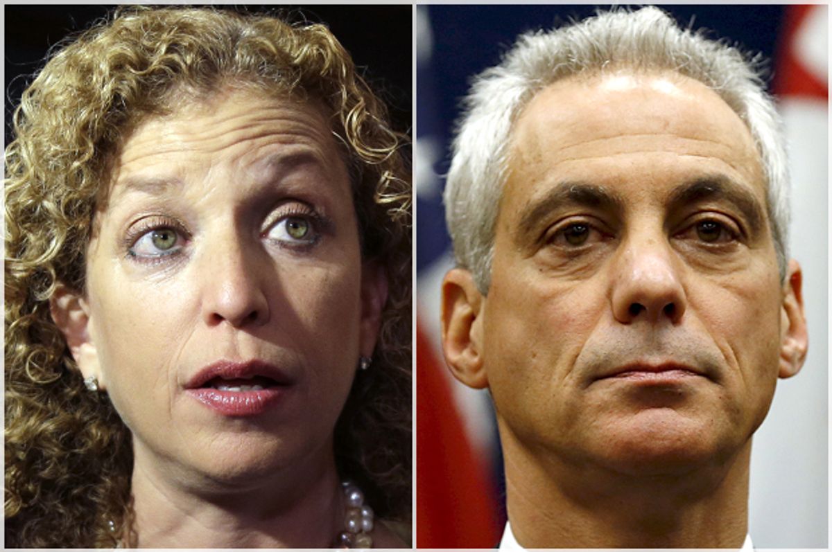 Debbie Wasserman Schultz, Rahm Emanuel   (AP/Lynne Sladky/Reuters/Jim Young)