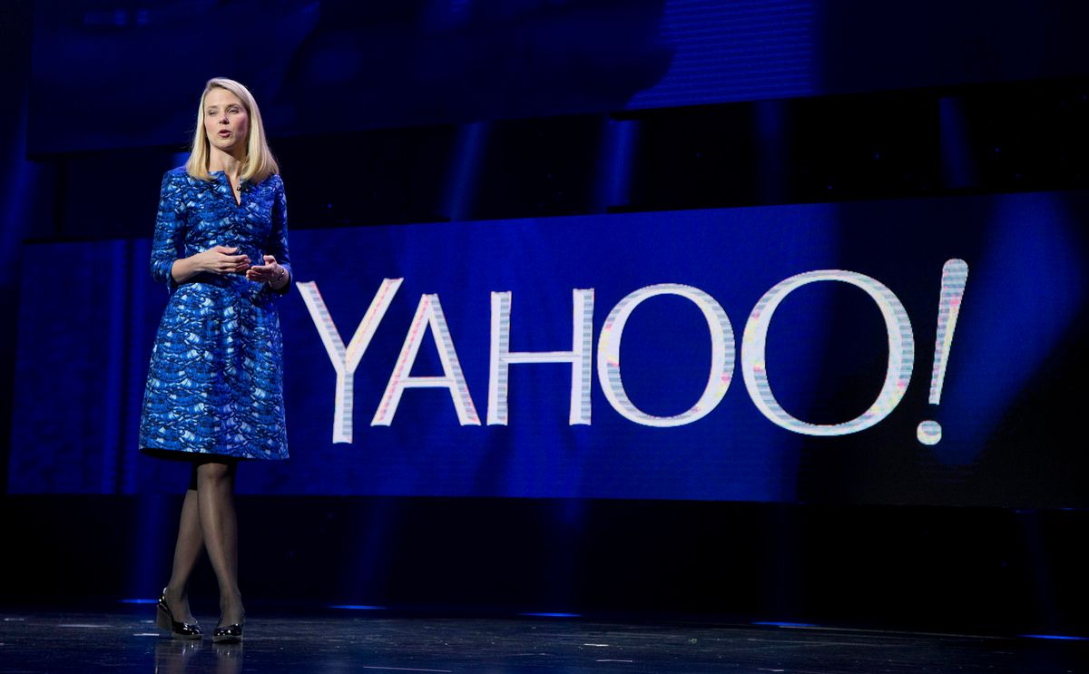 FILE - In this Jan. 7, 2014, file photo, Yahoo president and CEO Marissa Mayer speaks during the International Consumer Electronics Show in Las Vegas. (AP Photo/Julie Jacobson, File) (AP)