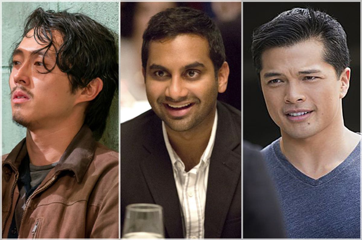 Steven Yeun in "The Walking Dead," Aziz Ansari in "Master of None," Vincent Rodriguez III in "Crazy Ex-Girlfriend"   (AMC/Netflix/The CW)
