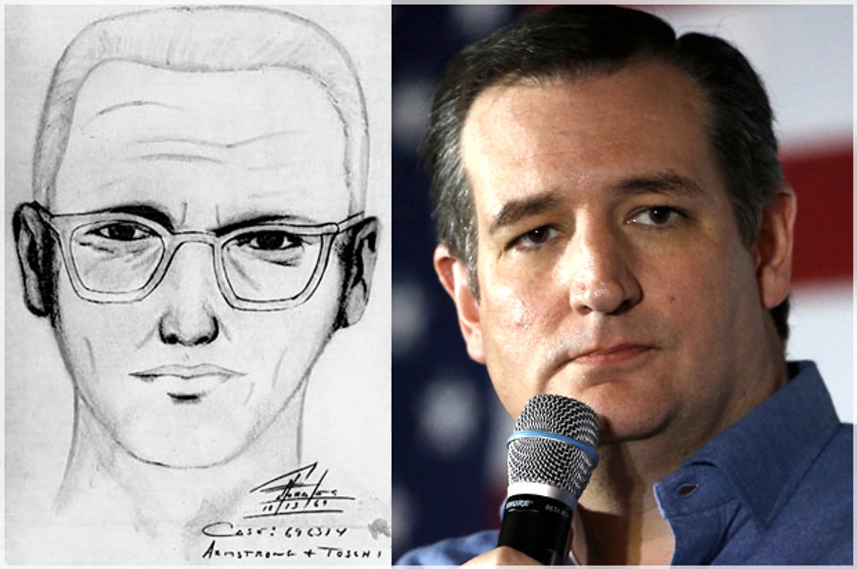 Police Sketch of the Zodiac Killer; Ted Cruz   (Wikimedia/AP/Matt Rourke)