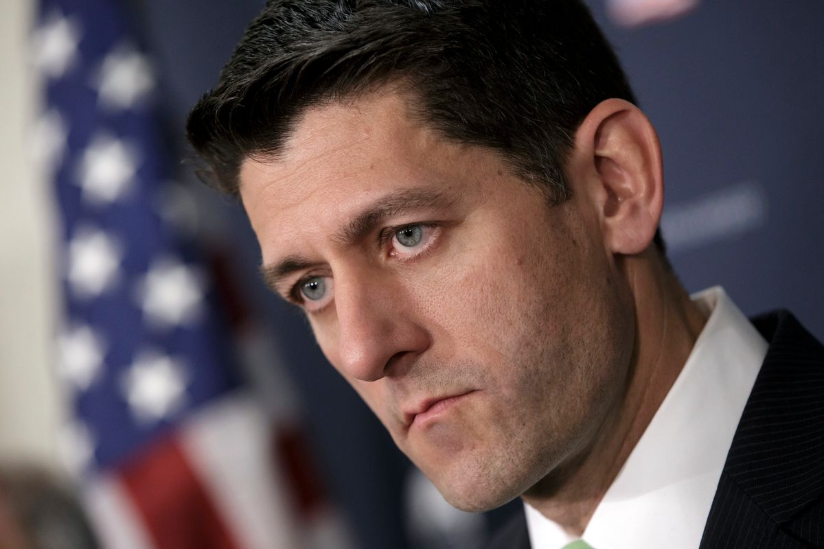 In this April 13, 2016, file photo House Speaker Paul Ryan of Wis., pauses during a news conference on Capitol Hill in Washington. Debt-ridden Puerto Rico faces a $422 million bond payment deadline May 1 with no sign Congress will act in time to help. Further complicating lawmakers efforts to steer the U.S. territory away from economic collapse are ads airing nationwide that claim the legislation amounts to a financial bailout even though the bill has no direct financial aid. House conservatives have latched onto that argument, making it difficult for Ryan, to garner support for the bill.  (AP Photo) (AP/J. Scott Applewhite, File)