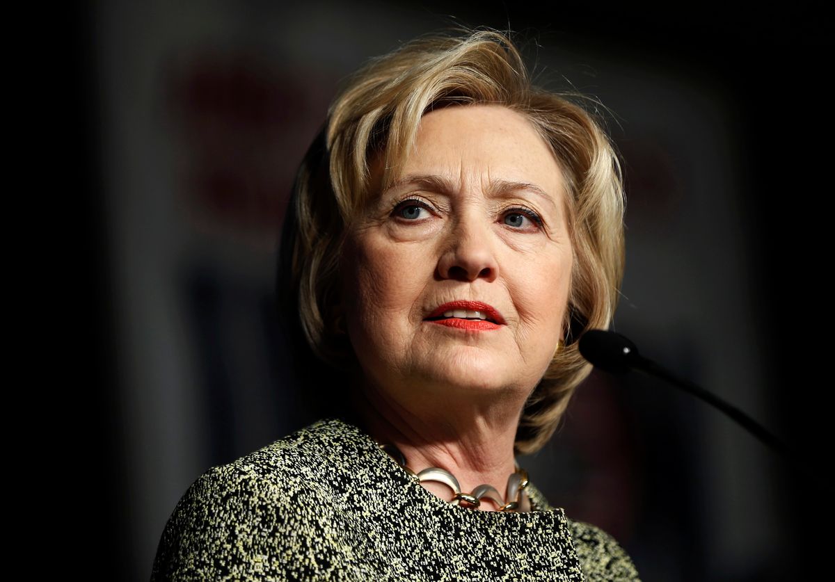 In this April 6, 2016, photo, Democratic presidential candidate Hillary Clinton speaks at the Pennsylvania AFL-CIO Convention in Philadelphia. A new Associated Press-GfK poll finds that Americans trust Democratic presidential front-runner Clinton more than Republican leader Donald Trump to handle a wide range of issues, from immigration to health care to nominating Supreme Court justices.(AP Photo/Matt Rourke) (AP)