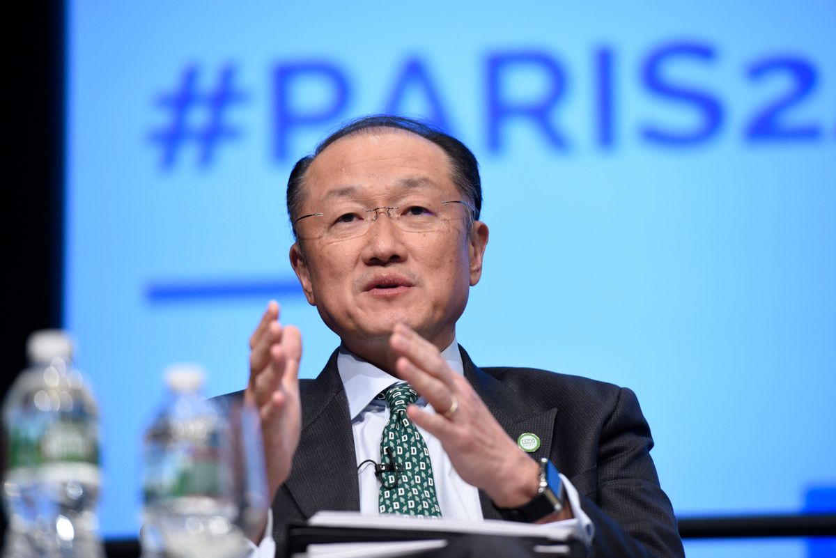 FILE - In this April 14, 2016 file photo, World Bank President Jim Yong Kim speaks at the Turning the Paris Climate Agreement into Action panel discussion, during the World Bank/IMF Spring Meetings at the World Bank in Washington. (AP Photo/Sait Serkan Gurbuz, File) (AP)