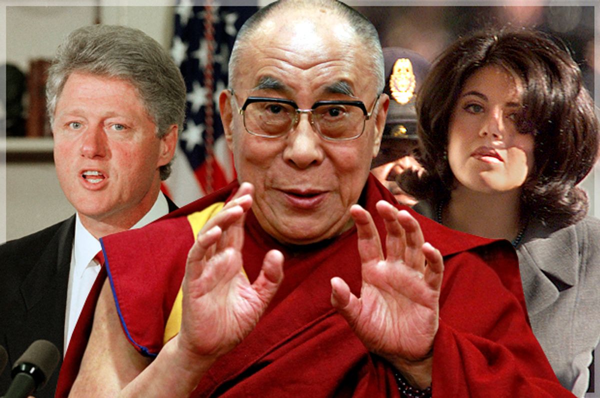 Bill Clinton, Dalai Lama, Monica Lewinsky   (AP/Reuters/Doug Mills/Cathal McNaughton/Blake Sell/Photo montage by Salon)