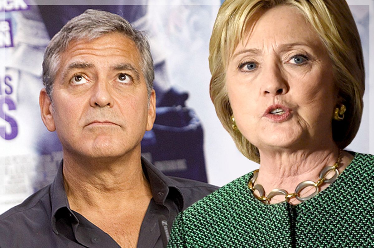 George Clooney, Hillary Clinton   (Reuters/Fred Thornhill/Rainier Ehrhardt/Photo montage by Salon)