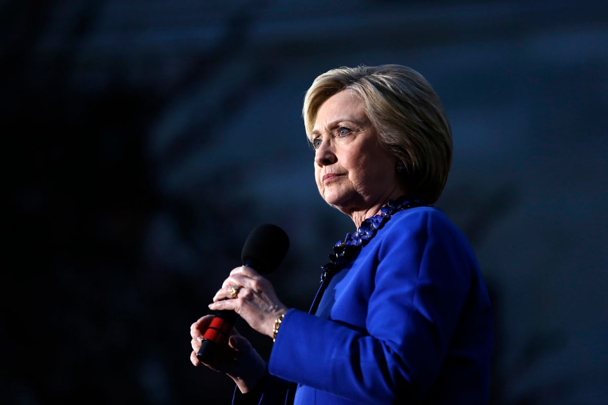 Democratic presidential candidate Hillary Clinton speaks during a campaign stop, Monday, April 25, 2016, at City Hall in Philadelphia. (AP Photo/) (AP/Matt Rourke)