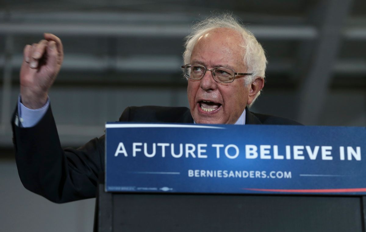 Democratic presidential candidate, Sen. Bernie Sanders, I-Vt. speaks at a campaign rally, Tuesday, April 12, 2016, in Rochester, N.Y. (AP Photo/Mel Evans) (AP)