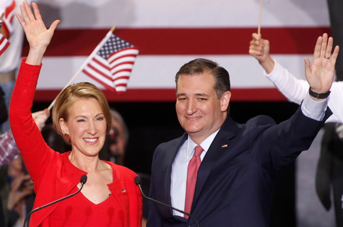 Carly Fiorina, Ted Cruz   (Reuters/Aaron Bernstein)