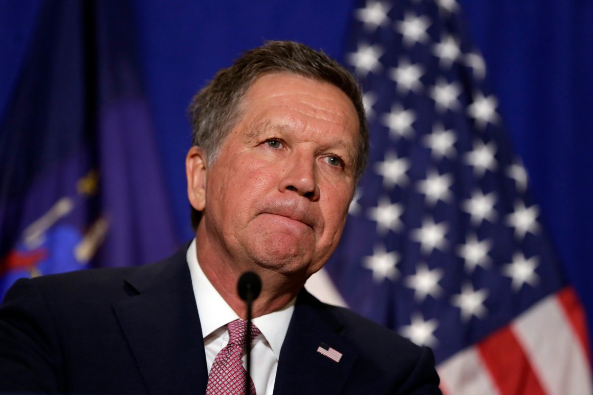 Republican presidential candidate, Ohio Gov. John Kasich listens to questions during a news conference in New York, Thursday, March 31, 2016.  Kasich is convinced he can swing hundreds of delegates to swing his way at a contested summer convention by assuring that only he can usher his party back into the White House.(AP Photo/Richard Drew) (AP)
