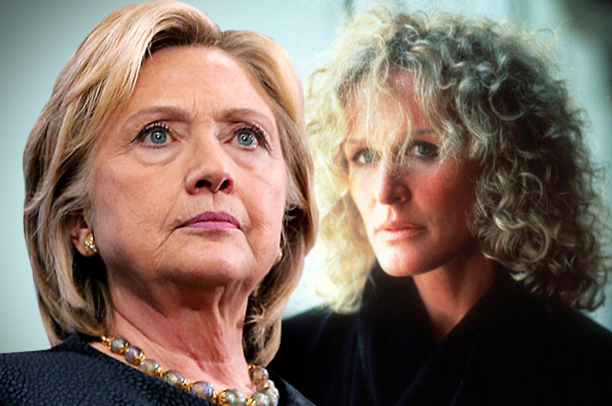 Hillary Clinton; Glenn Close in "Fatal Attraction"   (Reuters/Brian Snyder/Paramount Pictures/Salon)